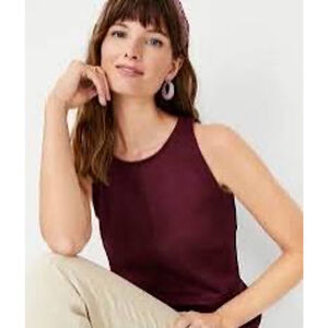 Ann Taylor Petite Burgundy Faux Suede Peplum Tank Top Size M/P
